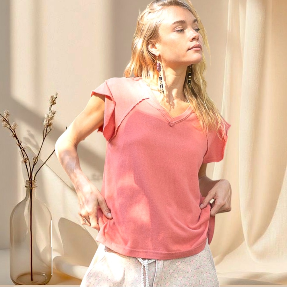 POL Baby Tee Ruffle Sleeve Bohemian Cotton Top - Picture 8 of 9